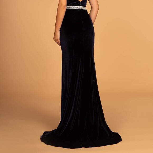 Illusion V-Neck Velvet Prom Dress GSGL2559 - Picture 7 of 9